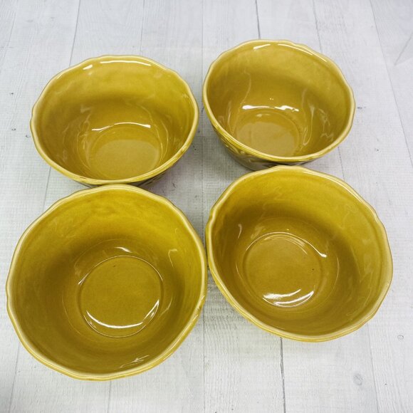 Chris Madden JC Penny CORVELLA GOLD  Embossed Scrolls Stoneware Bowls Set of 4 - Picture 8 of 16